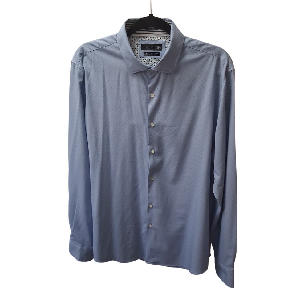 Denim And Flower Ricky Singh Men Blue Long Sleeve 4 Way Stretch Dress Shirt-XL